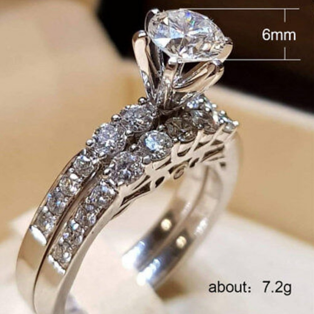 NWT 925 Silver Wedding Set White Sapphire Ring - Picture 2 of 5